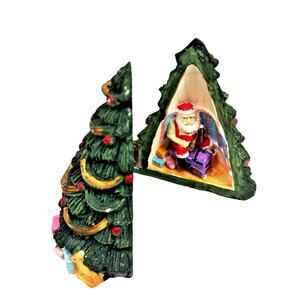 Christmas Tree Santa and Elf Diorama Hinged House Open 3D Vintage Sitter Decor